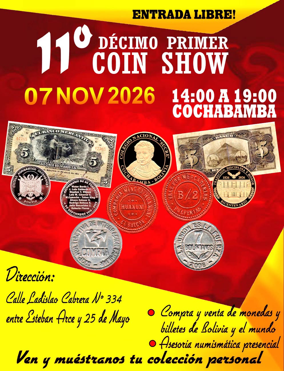 TENEMOS FECHA PARA NUESTRO PRÓXIMO COIN SHOW EN LA CAPITAL DE LA NUMISMÁTICA DE BOLIVIA