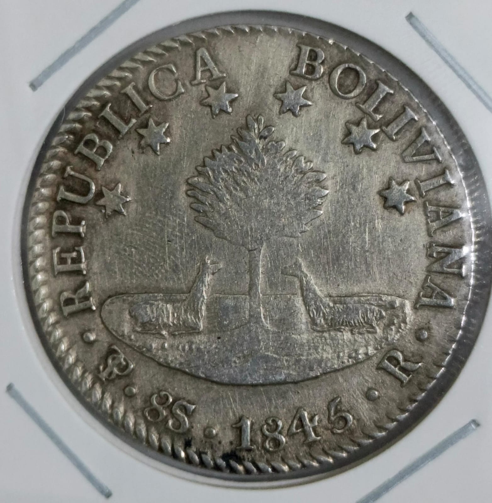 Reverso de 8 SOLES 1845 R