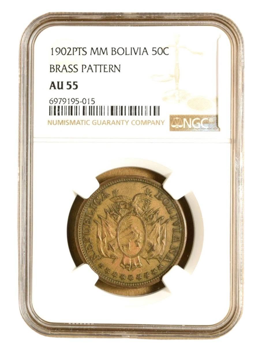 MONEDA DE CINCUENTA CENTAVOS "PATTERN" BATIDA EN LA PHILADELPHIA MINT EN 1902, CERTIFICADA POR NGC
